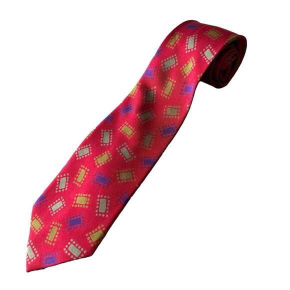 Charvet 100% Silk Neck Tie Red Colorful Geo Confetti Print Made In France Luxury - Picture 6 of 6